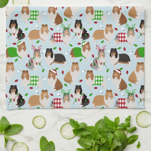 Serviette de cuisine de Noël Rough Collie (Plié)