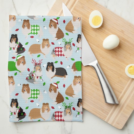 Serviette de cuisine de Noël Rough Collie (Quart Plié)
