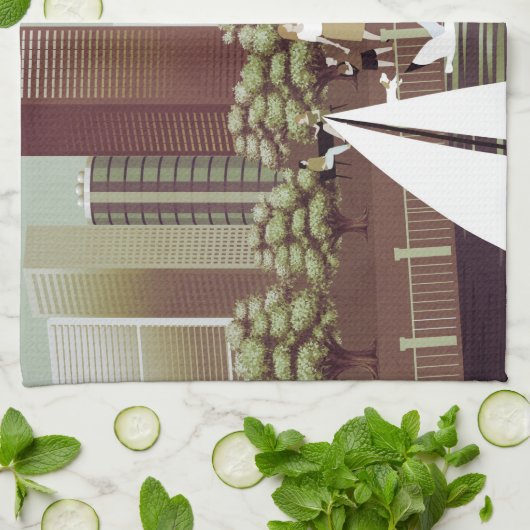 Serviette de cuisine de paysage urbain (Plié)