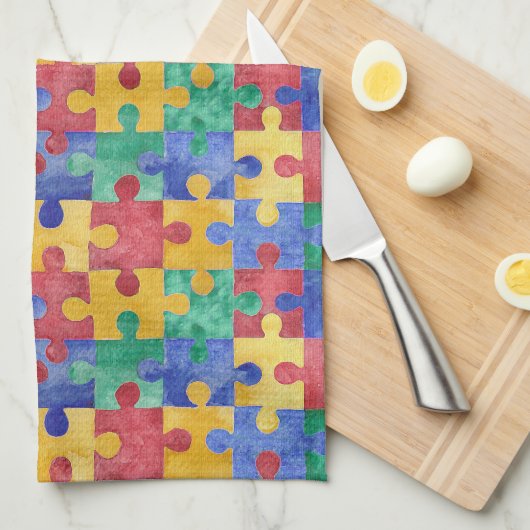 Serviette de cuisine de puzzle d'aquarelle de (Quart Plié)