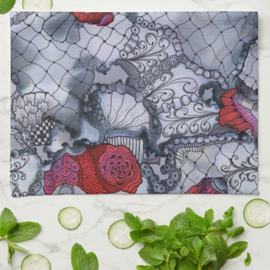 Serviette de cuisine de rose de noir (Plié)