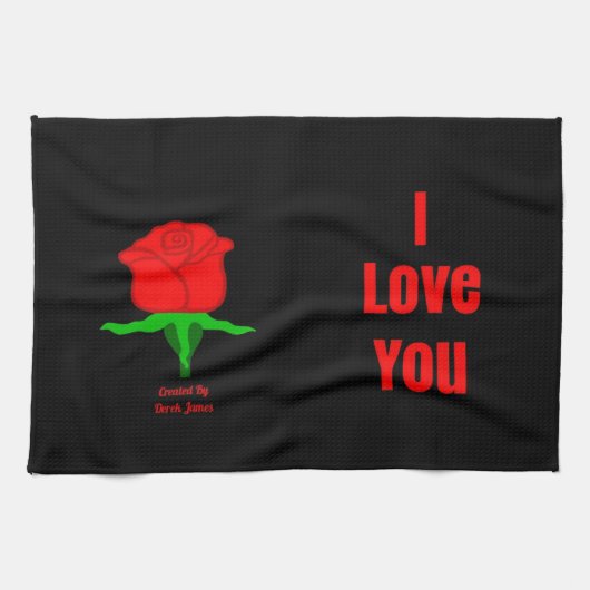 Serviette de cuisine de rose rouge je t'aime (Horizontal)