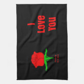 Serviette de cuisine de rose rouge je t'aime (Vertical)