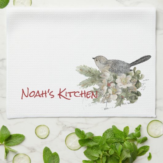 Serviette de cuisine de thé de Chickadee de Noël (Plié)