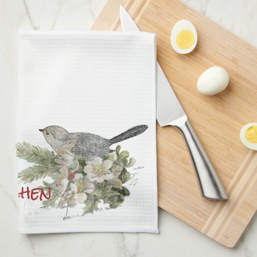 Serviette de cuisine de thé de Chickadee de Noël (Quart Plié)