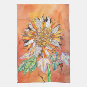 Serviette de cuisine de tournesol blanc et coloré