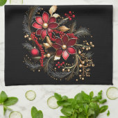 Serviette de cuisine de vacances à fleurs décorati (Plié)