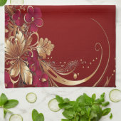 Serviette de cuisine de vacances Red Gold Floral (Plié)