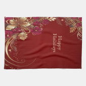 Serviette de cuisine de vacances Red Gold Floral (Horizontal)