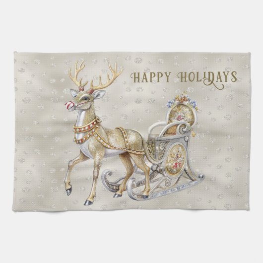 Serviette de cuisine de vacances Reindeer Sleigh (Horizontal)