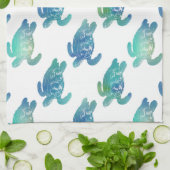 Serviette de cuisine de vert bleu de tortue de mer (Plié)