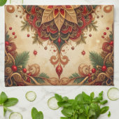 Serviette de cuisine décorative de vacances rouge  (Plié)