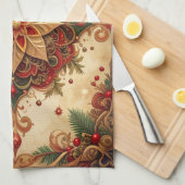 Serviette de cuisine décorative de vacances rouge  (Quart Plié)
