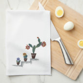 Serviette de cuisine décorée de cactus (Quart Plié)