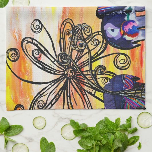 Serviette de cuisine d'éléphants d'Asie (Plié)