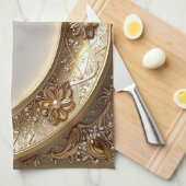 Serviette de cuisine dorée ornée (Quart Plié)