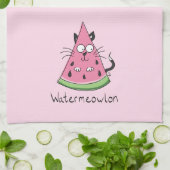 Serviette de cuisine drôle de chat de pastèque Wat (Plié)