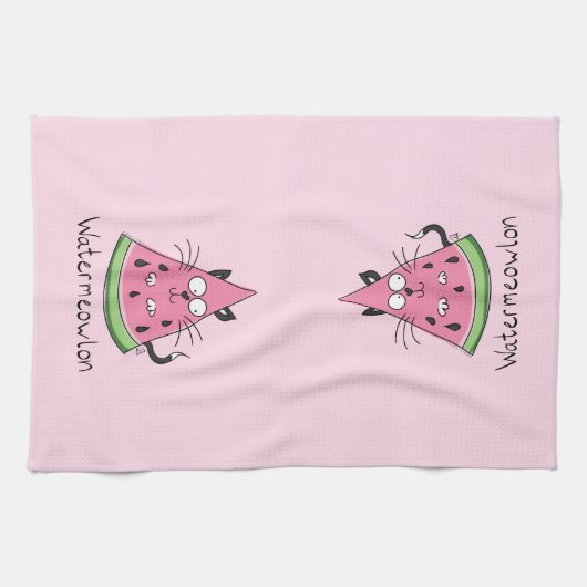 Serviette de cuisine drôle de chat de pastèque Wat (Horizontal)
