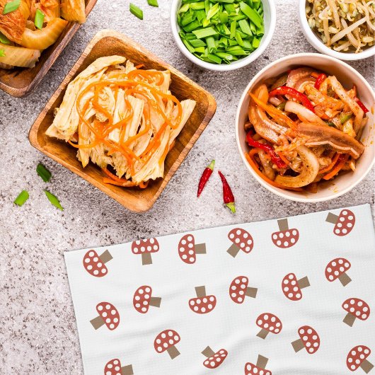 Serviette de cuisine du champignon blanc rouge