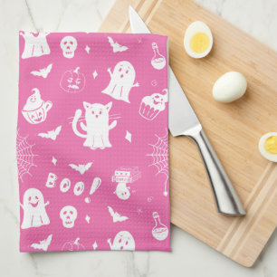Serviette de cuisine éffrayante rose Halloween