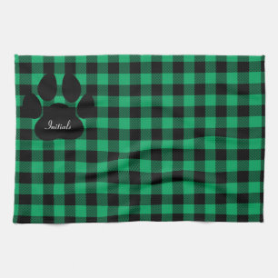 Serviette De Cuisine Empreinte de patte Verte Et N