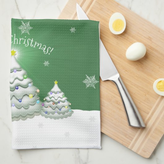 Serviette de cuisine en arbre de Noël vert (Quart Plié)
