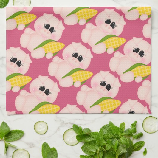 Serviette de cuisine en caricature de Corn Pig (Plié)
