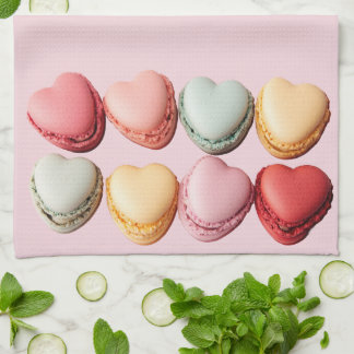 Serviette de cuisine en coeur Macarons