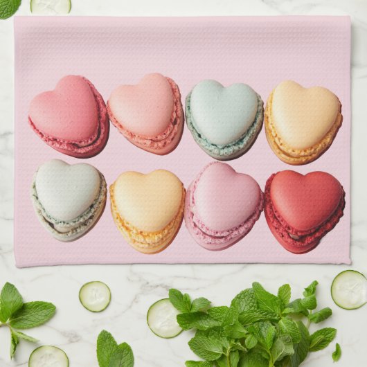 Serviette de cuisine en coeur Macarons (Plié)