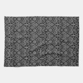 Serviette de cuisine en Damas noir et blanc (Horizontal)