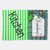 Serviette de cuisine en Grille Vert Floral (Horizontal)