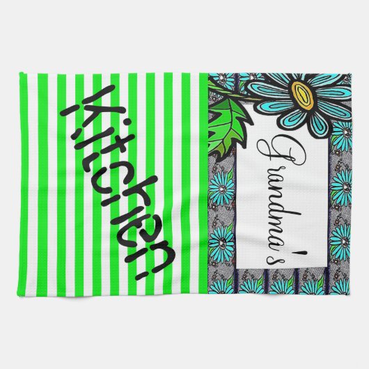 Serviette de cuisine en Grille Vert Floral (Horizontal)