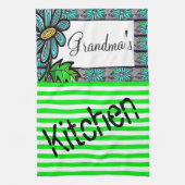 Serviette de cuisine en Grille Vert Floral (Vertical)