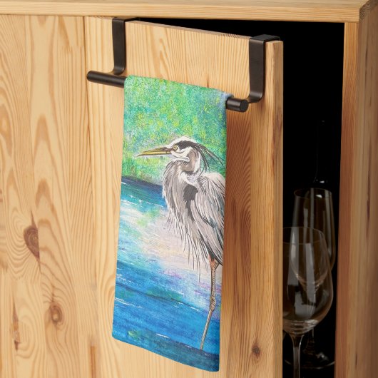 Serviette de cuisine en Héron bleu (Pliage en tiers)
