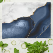 Serviette de cuisine en marbre blanc agate bleu ma (Plié)