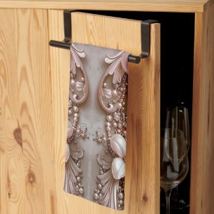 Serviette de cuisine en perle ornementale rose et