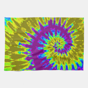 Serviette de cuisine en teinture violet et or