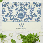 Serviette de cuisine en toile bleue avec monogramm (Plié)