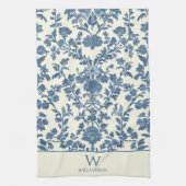 Serviette de cuisine en toile bleue avec monogramm (Vertical)