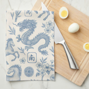 Serviette de cuisine en toile de Mahjong - Chevaux