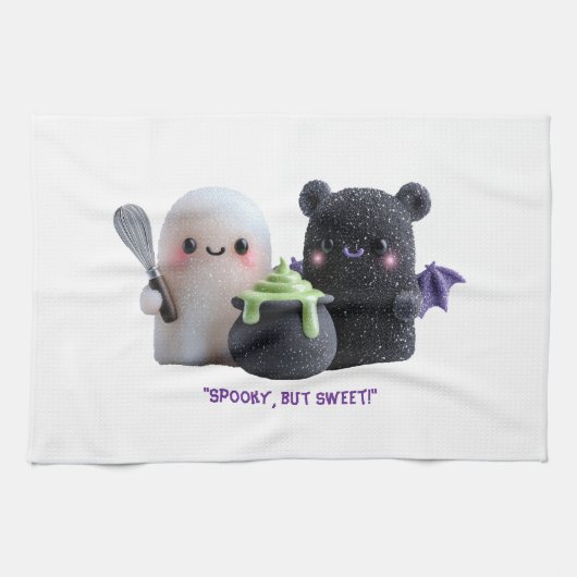 Serviette de cuisine fantôme et ours mignons Spook (Horizontal)