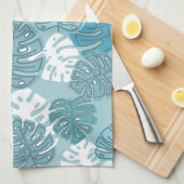 serviette de cuisine feuille bleue (Quart Plié)