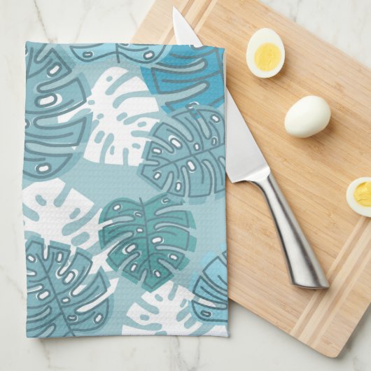 serviette de cuisine feuille bleue (Quart Plié)