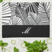 Serviette de cuisine "Feuille noire et blanche" (Plié)