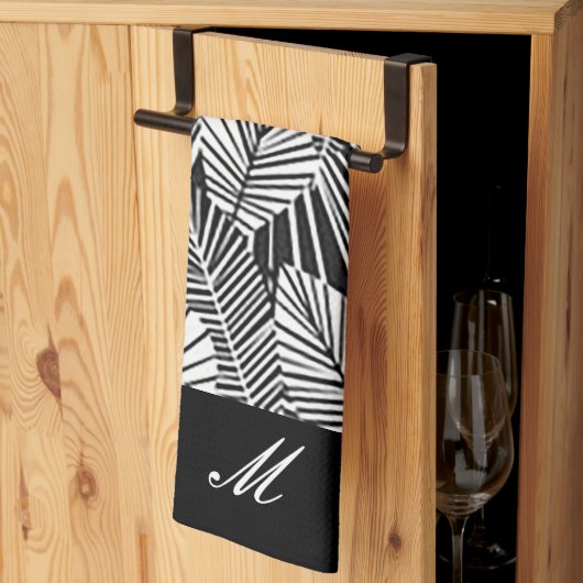 Serviette de cuisine "Feuille noire et blanche" (Pliage en tiers)