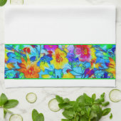 Serviette de cuisine fleurie bleu clair (Plié)