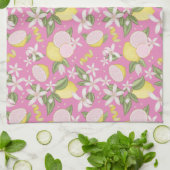 Serviette de cuisine fleurie Citrus rose (Plié)