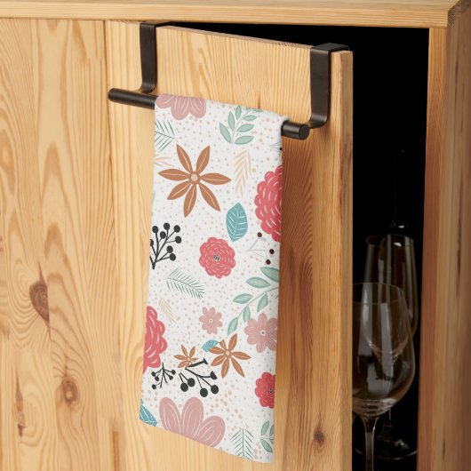 Serviette de cuisine fleurie peinte (Pliage en tiers)