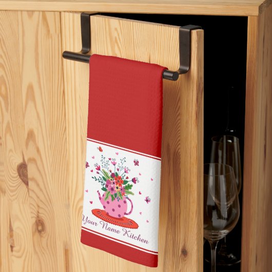 Serviette de cuisine fleurie personnalisée (Pliage en tiers)