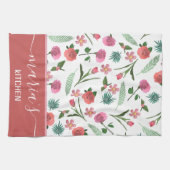 Serviette de cuisine fleurie personnalisée - Nom p (Horizontal)